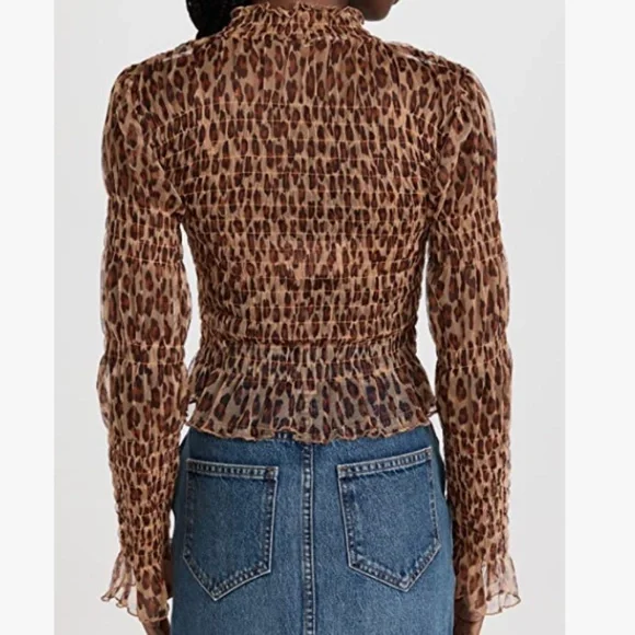 Free People Hello There Top in Brown Leopard combo sz xs - Picture 3 of 6